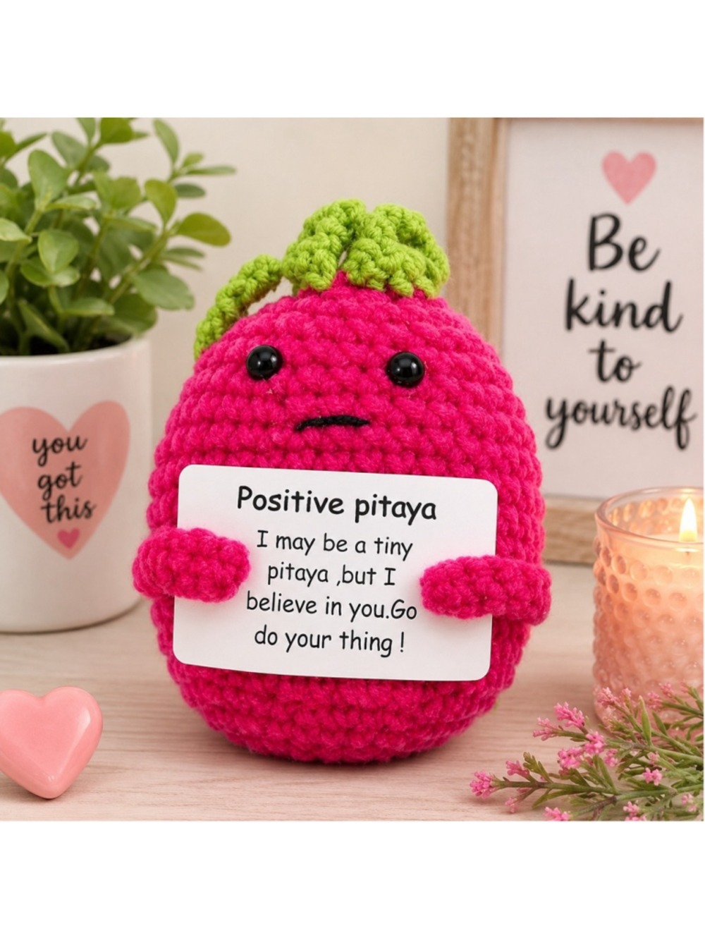 Positive Pitaya Dragon Fruit Crochet Plush – Encouragement Gift